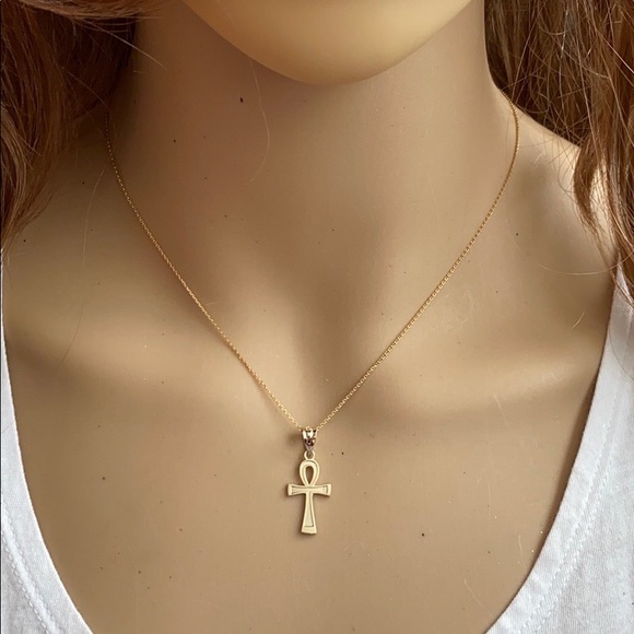 10k Rose Gold Egyptian Ankh Cross Pendant Necklace